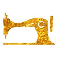Hand gezeichnet Jahrgang Nähen Maschine Symbol im Gold vereiteln Textur Vektor Illustration