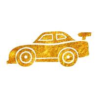 hand dragen lopp bil ikon i guld folie textur vektor illustration