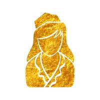 hand dragen Flygvärdinnan avatar ikon i guld folie textur vektor illustration