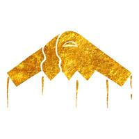 hand dragen smygande bombplan ikon i guld folie textur vektor illustration