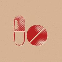 Tabletten Halbton Stil Symbol mit Grunge Hintergrund Vektor Illustration