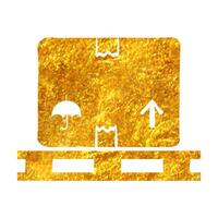 Hand gezeichnet logistisch Box Symbol im Gold vereiteln Textur Vektor Illustration