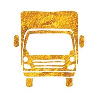 hand dragen lastbil ikon i guld folie textur vektor illustration
