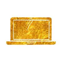 Hand gezeichnet Laptop Computer Symbol im Gold vereiteln Textur Vektor Illustration