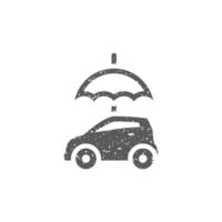 bil och paraply ikon i grunge textur vektor illustration