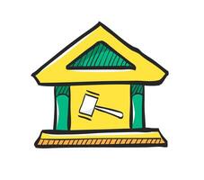 Versteigerung Haus Symbol im Hand gezeichnet Farbe Vektor Illustration