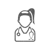 kvinna läkare ikon i grunge textur vektor illustration