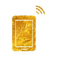 Hand gezeichnet Smartphone Symbol im Gold vereiteln Textur Vektor Illustration