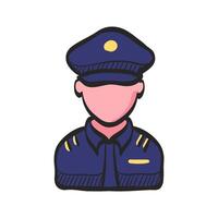 polis avatar ikon i hand dragen Färg vektor illustration