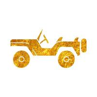 Hand gezeichnet Militär- Fahrzeug Symbol im Gold vereiteln Textur Vektor Illustration