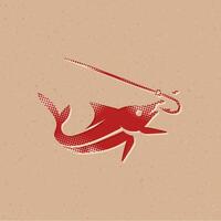 süchtig Fisch Halbton Stil Symbol mit Grunge Hintergrund Vektor Illustration
