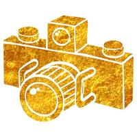 Hand gezeichnet Panorama Kamera Symbol im Gold vereiteln Textur Vektor Illustration
