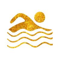 Hand gezeichnet Mann Schwimmen Symbol im Gold vereiteln Textur Vektor Illustration