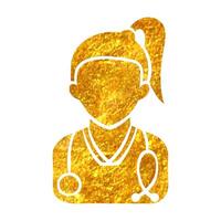 hand dragen kvinna läkare ikon i guld folie textur vektor illustration