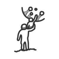 hand dragen klotter skiss teckning av man och unge med måne bakgrund vektor
