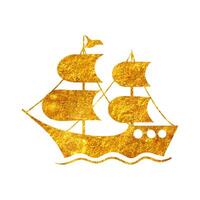 hand dragen pirat fartyg ikoner i guld folie textur vektor illustration