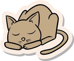 Hand gezeichnet Schlafen Katze im Aufkleber Stil Vektor Illustration