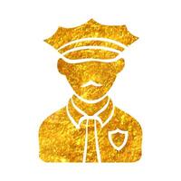 Hand gezeichnet Polizei Benutzerbild Symbol im Gold vereiteln Textur Vektor Illustration