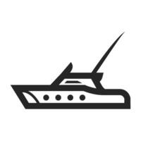 Angeln Boot Symbol im dick Gliederung Stil. schwarz und Weiß einfarbig Vektor Illustration.