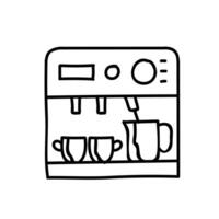 Kaffee Maschine Symbol. Tasse, Siebträger, Milch Aufschäumer. Hand gezeichnet Vektor Illustration. editierbar Linie Schlaganfall