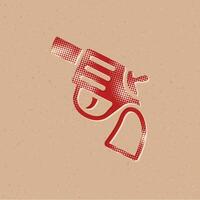 revolver pistol halvton stil ikon med grunge bakgrund vektor illustration