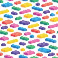 Spiel Konstrukteur Muster. nahtlos drucken von bunt Karikatur Kinder Plastik Block Spiel, geometrisch Backstein Spielzeug. Vektor Textur