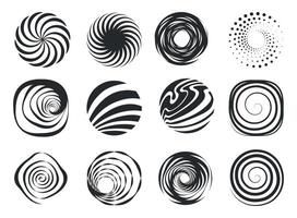 abstrakt virvla runt geometrisk siffror, modern vågig cirkel spiral abstrakt element, rörelse svart gräns design element vektor