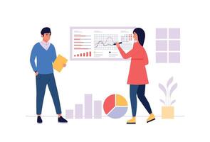 marknadsföra prognos, människor analyserar info Diagram och diagram. tecken skapande företag marknadsföring strategi. finansiell analys vektor