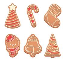 Lebkuchen Weihnachten Kekse im bilden von Baum Glocke und Socken vektor