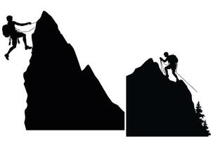Wandern Mann Klettern Silhouette Silhouette von ein Mann Wandern auf Berg, Wandern Klettern Silhouette vektor