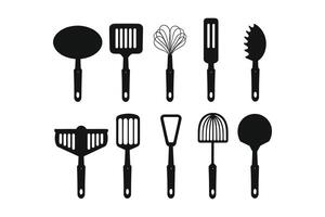 silhuett av kök verktyg vektor svart element, ny, kreativ, restaurang verktyg silhuett, vektor tillbehör hotell