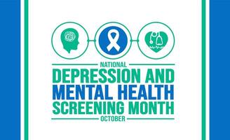 Oktober ist National Depression und mental Gesundheit Screening Monat Hintergrund Vorlage verwenden zu Hintergrund, Banner, Plakat, Karte, und Poster Design. Urlaub Konzept mit Text Inschrift und Standard vektor