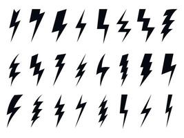 svart blixt- bult. abstrakt elektrisk energi blixt- strejk symbol, kraft åskväder pil i platt stil, blixt- silhuett emblem. vektor isolerat uppsättning