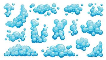 Karikatur Seife Schaum. Seife Blasen, nass Schaum und Shampoo Ball, Dusche Dampf Wirkung. Luftblasen und Schaum. Vektor isoliert einstellen