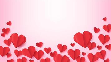 Papier Herzen. Valentinsgrüße Tag Poster mit fliegend rot Herz geformt Origami mit Schatten. Liebe Symbole. Hochzeit oder Jahrestag Vektor Gruß