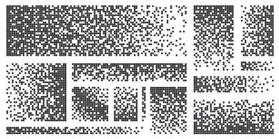 pixel upplösning bakgrund, digital prickar upplösa effekt. försvinna bruten fyrkant mosaiker. data partiklar defragmentering vektor uppsättning