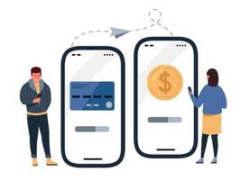 mobil betalningar. människor med smartphones skicka pengar överföringar vektor