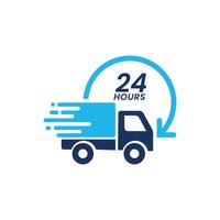 Versand schnell Lieferung 24h LKW mit Pfeil Uhr Symbol Symbol, Vektor Illustration