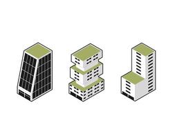 isometrisk torn byggnad stad skyskrapa stad lägenhet egendom stadsbild vektor. vektor