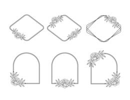 geometrisch runden gestalten Rahmen dekoriert mit Rose Blume Gliederung Vektor einstellen