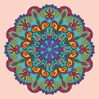 prydnad skön kort med blommig runda färgrik mandala vektor illustration