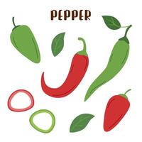 uppsättning av peppar isolerat på vit. varm chili peppar grönsak. vektor