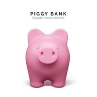 realistisch Rosa Schwein Vorderseite Sicht. Schweinchen Bank isoliert auf Weiß Hintergrund. Schweinchen Bank Konzept von Geld Anzahlung und Investition. Vektor Illustration