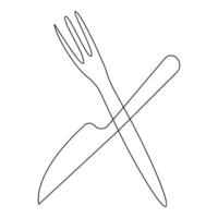 vektor gaffel, kniv kontinuerlig ett linje teckning på vit bakgrund stock illustration