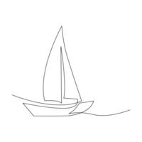 vektor kontinuerlig ett linje teckning av segelbåt bäst använda sig av för logotyp affisch baner stock illustration och minimal