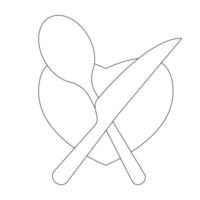 vektor sked, kniv med kärlek tallrik kontinuerlig ett linje teckning på vit bakgrund stock illustration