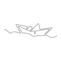 estetisk papper båt ett kontinuerlig linje teckning origami hantverk begrepp vektor illustration och minimalistisk