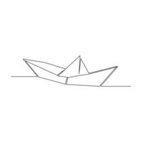 ästhetisch Papier Boot einer kontinuierlich Linie Zeichnung Origami Kunst Konzept Vektor Illustration und minimalistisch