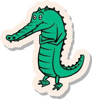 Hand gezeichnet deprimiert Alligator Karikatur Charakter im Aufkleber Stil Vektor Illustration