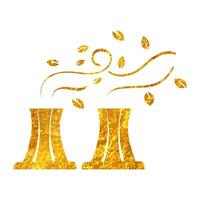 Hand gezeichnet nuklear Pflanze mit Blätter Symbol im Gold vereiteln Textur Vektor Illustration